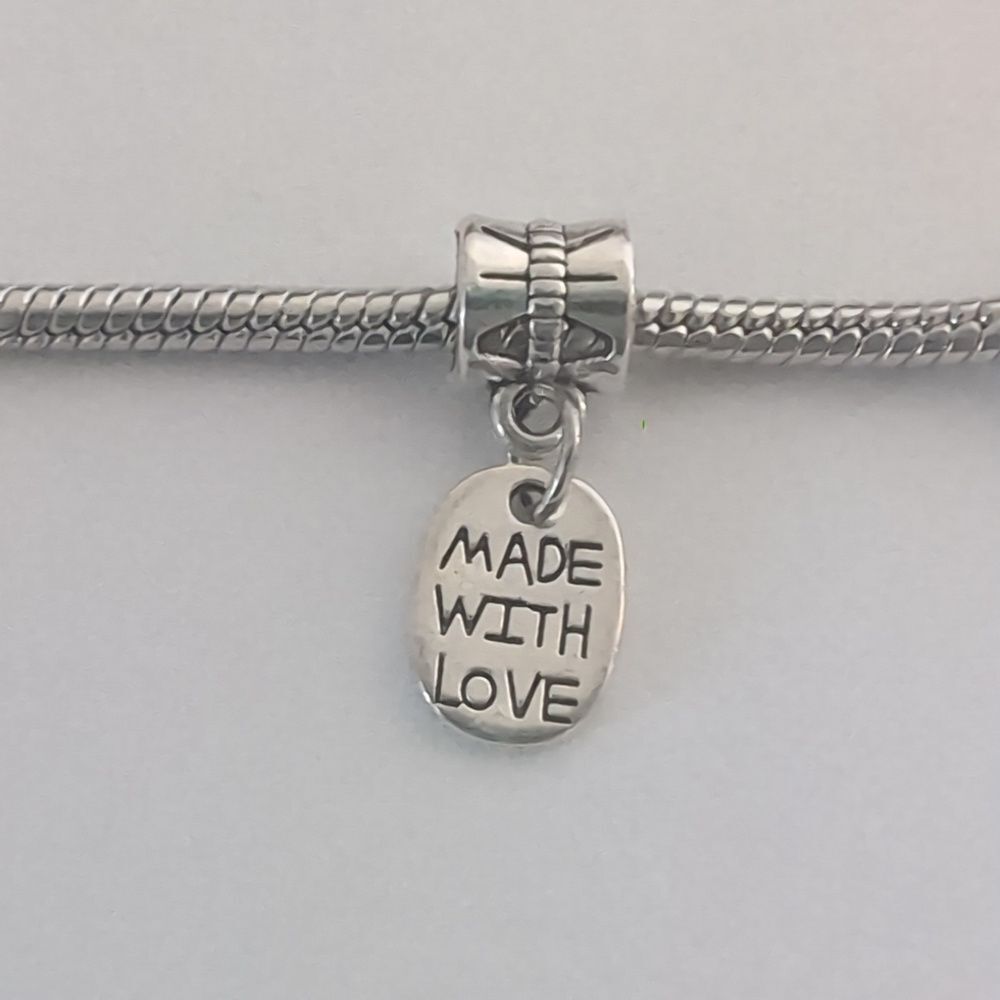 Silver Made‎ With Love Dangle Charm for Pandora Style Bracelet